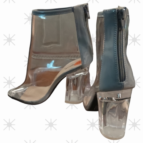 Qupid Shoes - Qupid Transparent Zip Up Clear and Grey Heeled Boots